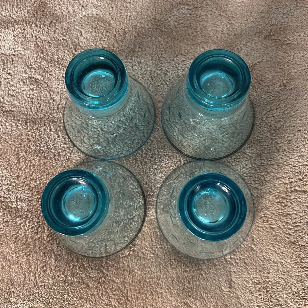 Vintage MCM Hazel Atlas Turquoise Blue Capri Dot Whisky Shot‎ Glasses Set of 4